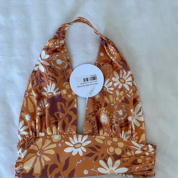 Princess Polly Retro Floral Orange Halter Top - Picture 6 of 11